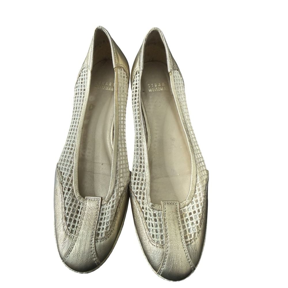 Stuart Weitzman metallic gold mesh ballet flats perforated size 8 m